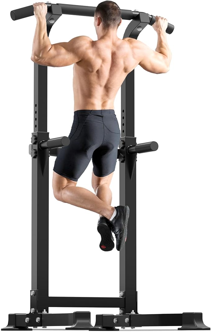 Outdoor Basic Power Tower, Pull Up Bar and Dip Station for Home Gym, 1600LBS Weight Capacity, Adjustable Height, Heavy Duty Steel Frame for Calisthenics, Strength Training Fitness Equipment
