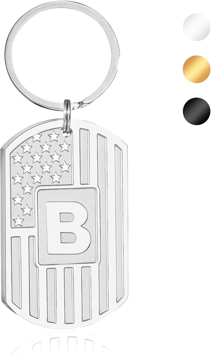 Stocking Stuffers Christmas Gift- Initial Keychain Gifts for Men,A-Z Letter American Flag Keychain Mens Gifts