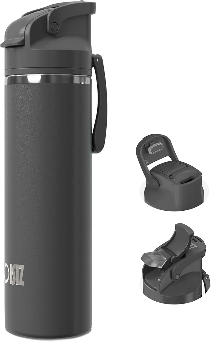 OISIZ Insulated Water Bottle 24 oz with 2 in 1 Spout and Straw Lid,One Click Safety Lock,100% Leakproof,Keep Cold 24H,Vacuum Stainless Steel Water Bottle for School,Travel and Sports,Dishwasher Safe