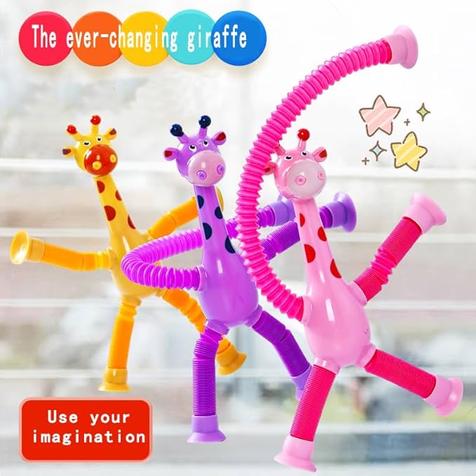 24PCS Telescopic Suction Cup Giraffe Toy,pop Tubes,Toys for Kids,Toddler Travel Toys,Toddler Sensory Toys,figette Toys,Fidget Toys for Kids,Treasure Box prizes,Small Toys for Kids prizes