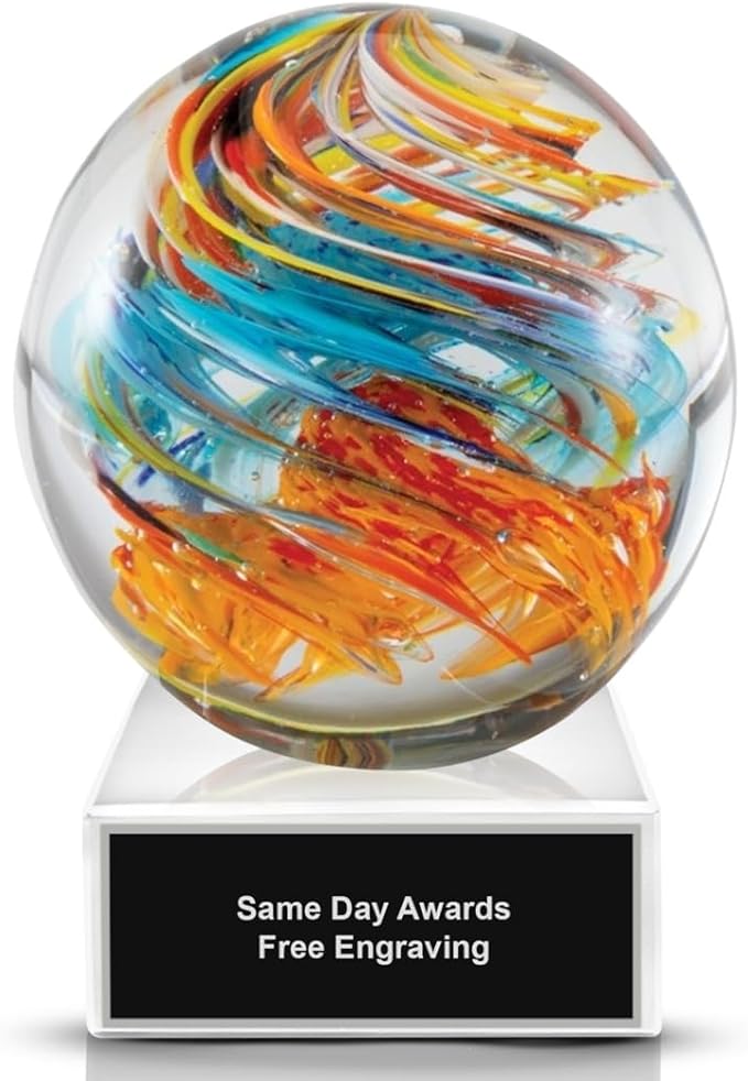 Hand-Blown Art Glass Award – Custom Engraved Elegant Award for Corporate, Sports Retirement Volunteer Recognition Leadership Personal Milestones Employee Gifts