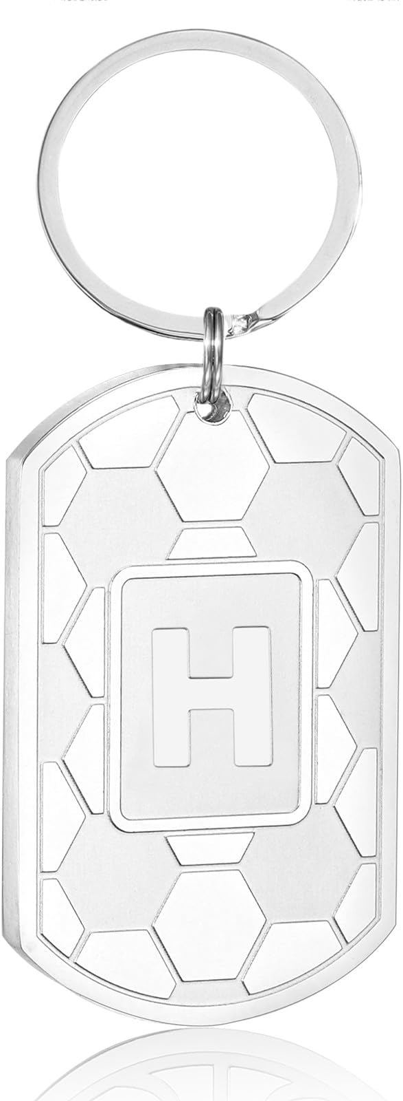 Stocking Stuffers Christmas Gift- Initial Keychain Gifts for Men,Soccer Dog Tag Mens Keychains for Men Him Dad