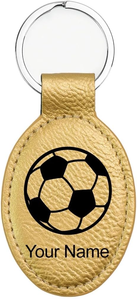 LaserGram Oval Keychain, Soccer Ball, Personalized Engraving Included
