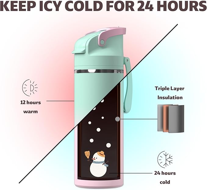 OISIZ Insulated Water Bottle 20 oz with 2 in 1 Spout and Straw Lid,One Click Safety Lock,100% Leakproof,Keep Cold 24H,Vacuum Stainless Steel Water Bottle for School,Travel and Sports,Dishwasher Safe