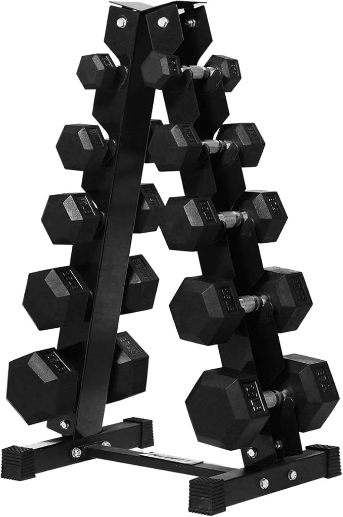 RITFIT 650/550/450/350/300/310/260/210/200/180/150/100 LB Rubber Hex Dumbbells Set with Optional Dumbbell Rack, Multi Weight Set to Choose, Ideal for Home Gym and Fitness
