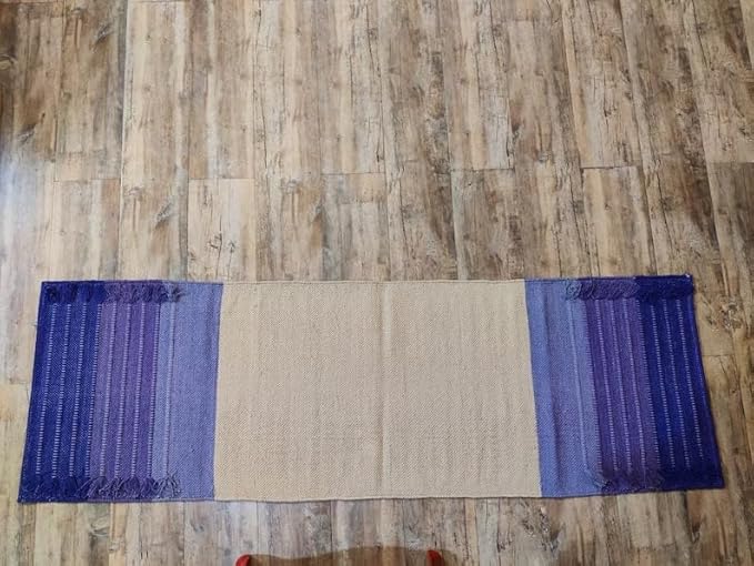 Indian Handmade100 % Organic Anti Skid Multi Colour Cotton Yoga Mat - Eco-Friendly Hand-Woven Rug - Non-Slip & Thick (24”x72”x5mm) for Hot yoga & Everyday Fitness at Home - Comfortable & Foldable Extra-Long Mat