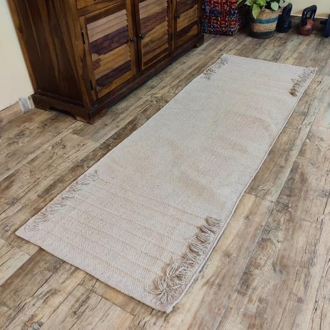 Indian Handmade100 % Organic Anti Skid Multi Colour Cotton Yoga Mat - Eco-Friendly Hand-Woven Rug - Non-Slip & Thick (24”x72”x5mm) for Hot yoga & Everyday Fitness at Home - Comfortable & Foldable Extra-Long Mat