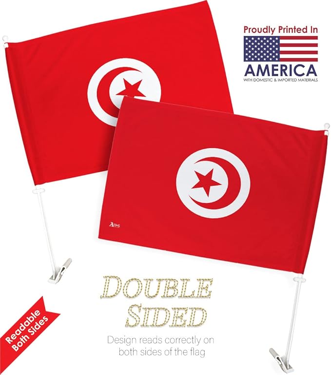 World Cup 2022 Tunisian Car Flag Bandera para Carros De Tunisia Auto Decorations Small Banner for Window Clip Pole Accessories FIFA Sports Fans Outdoor Flags Game Football Soccer Gifts Made in USA