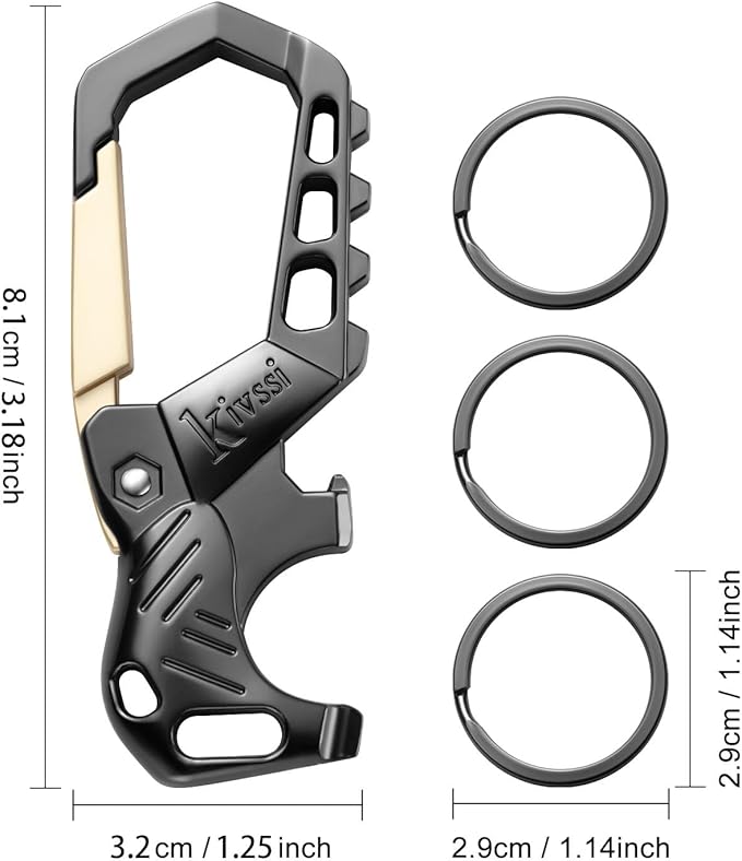Heavy duty metal keychains, Carabiner clip Car key chains,Fashion family keychain bottle opener and 3 Key Rings suitable for men and women.(Gold+Multicolor)