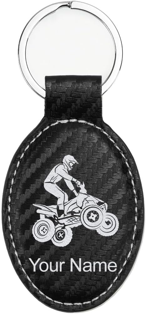 LaserGram Oval Keychain, Quad, Personalized Engraving Included (Carbon Fiber Black with Silver)