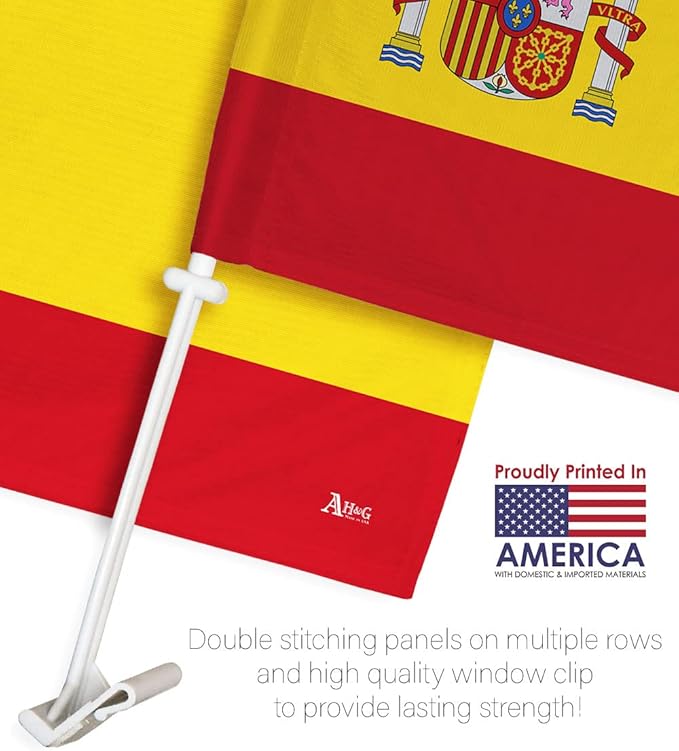 World Cup 2022 Spanish Car Flag Bandera Para Carros De Spain Auto Decorations Small Banner For Window Clip Pole Accessories FIFA Sports Fans Outdoor Flags Trophy Game Football Soccer Gifts Made In USA