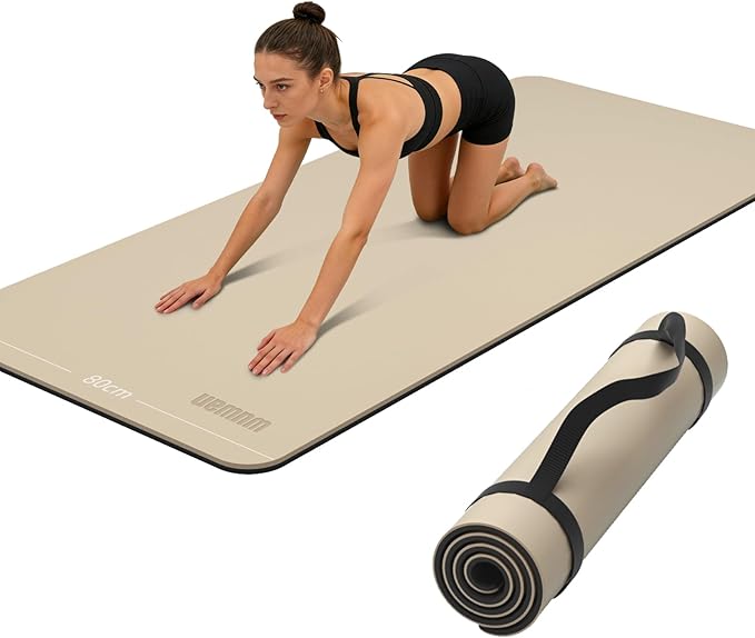 Yoga Mat Non-Slip Extra Thick 72"x32/24" Extra Wide Fitness Exercise Mat TPE Material High Elastic Hot Yoga Mat for Women Yoga Pilates Home Floor Workout (Cow Coffee)
