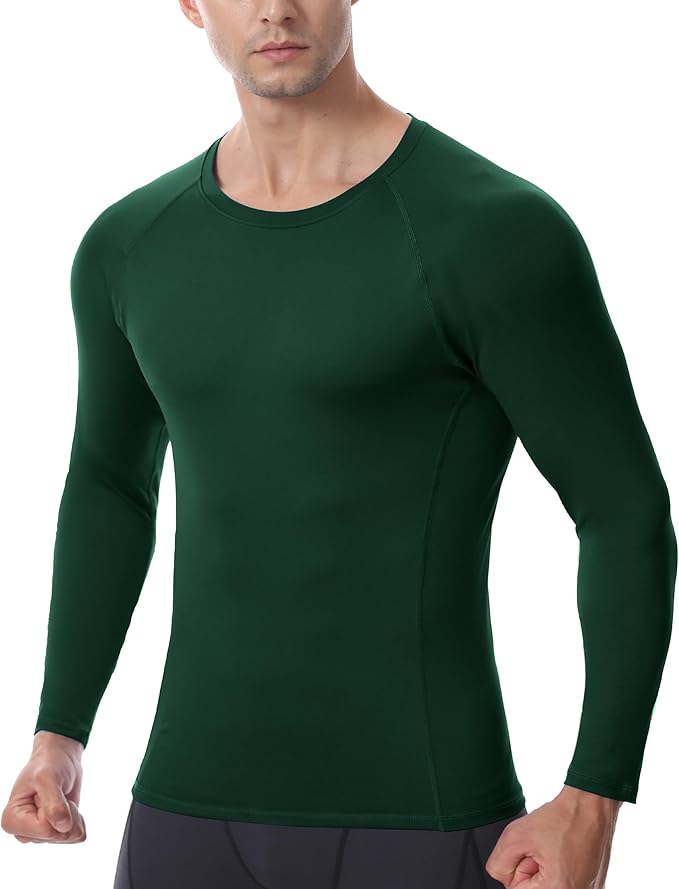 Men's Long Sleeve Compression Shirt, Quick Dry Athletic Base Layer Top, Skins Fit Football Running Workout Undershirt