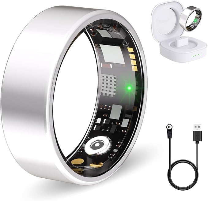 Smart Ring for Women Men Fitness Ring with Heart Rate, Blood Oxygen, Blood Pressure, sleep tracker, Step tracker, IP68 Waterproof health ring for iOS & Android,No Subscription Fee (Silver, 10#)