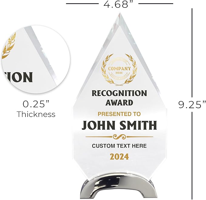 9 1/4" Personalized Glass Plaque for Awards and Trophies, Custom Award for Employee of the Month, Retirement, Leadership and Appreciation Gift P (Design 5)