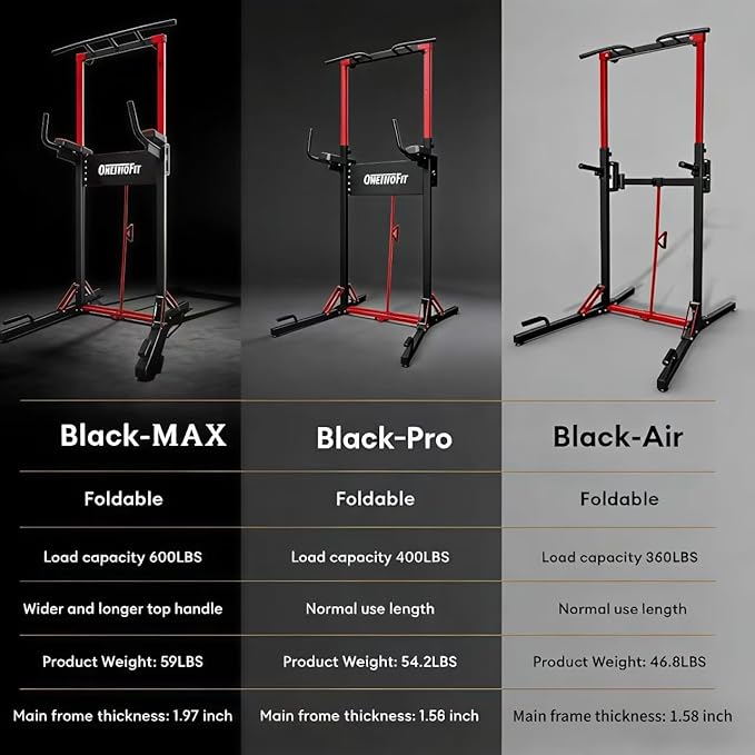 ONETWOFIT Foldable Power Tower Pull Up Bar Station, Multi-Function Adjustable Height Dip Station for Home Gym Workout, Strength Training Fitness Equipment, Pull Up Stand 400LBS