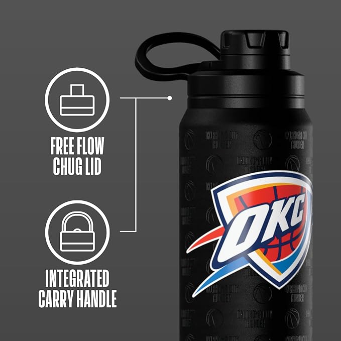 Hydrapeak x NBA Officially Licensed Oklahoma City Thunder 26 oz Active Water Bottle with Chug Lid and Handle Reusable Stainless Steel Double Wall Insulated Sports Gift