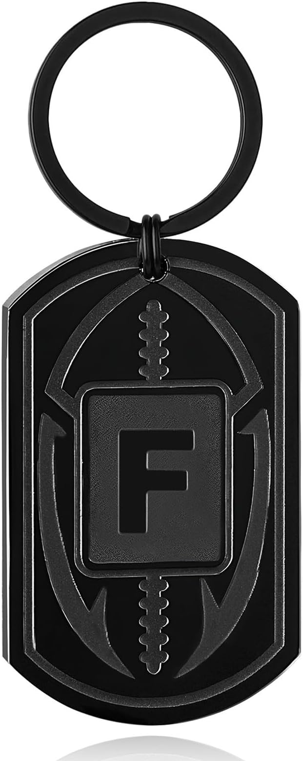 Stocking Stuffers Christmas Gift- Football Initial Keychain Gifts for Men Dog Tag Keychains for Men Him Dad