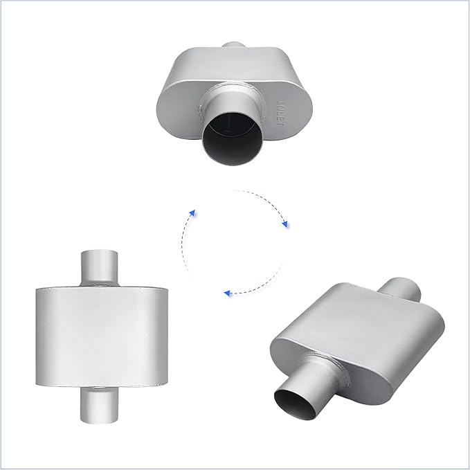 Silver Aluminum Coated Single Chamber Performance Muffler (2-Pack) - 2.25 inch Inlet/Outlet, 13.2 Inch Length - Universal Fit for Cars, Trucks, SUVs