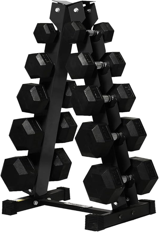 RitFit 5-300LBS Rubber Encased Hex Dumbbell Sets with Optional Rack for Home Gym, Coated Hand Weights for Strength Training, Workouts