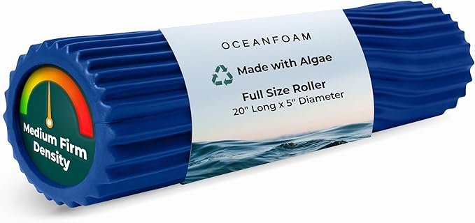 Oceanfoam Tidal Roller - Royal Blue - Muscle Massage Foam Roller for Back Pain & Stretching - Firm and Ergonomic Wide Wave Textured - Yoga, Athletics, & Wellness - Full Size, 20" x 5"