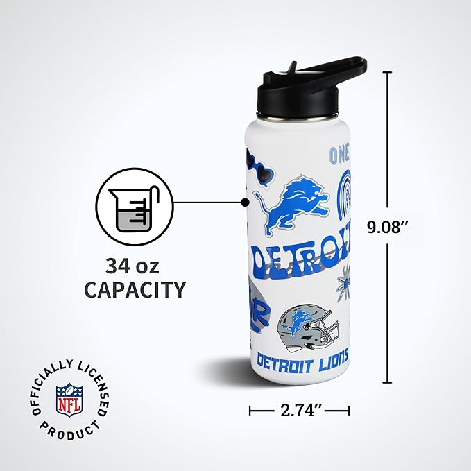 The Memory Company Officially Licensed NFL 34oz Water Bottle - Premium Stainless Steel Double-Wall Insulated, Leakproof Design
