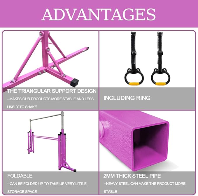 Gymnastics Kip Bar for Home Indoor Training,Horizontal Bar for Kids Girls Junior,Adjustable Arms from 3' - 5' Gym Equipment,1-4 Levels,300lbs Weight Capacity