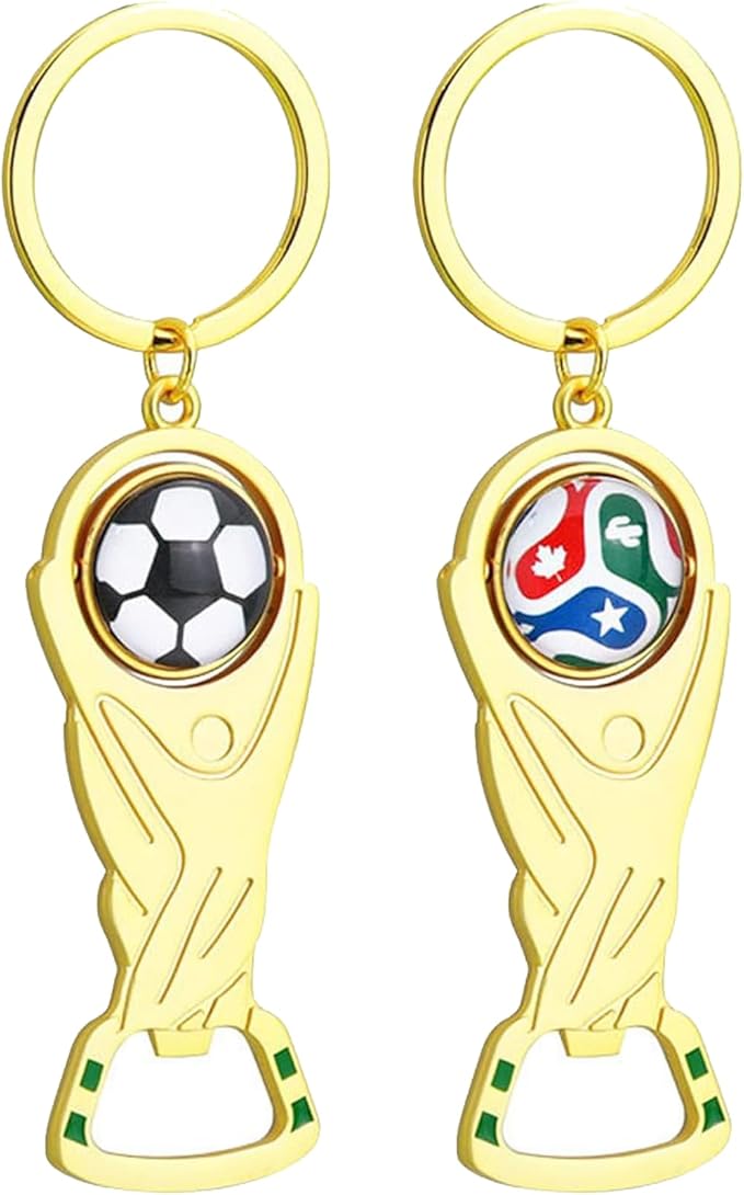 2026 World Cup Trophy Bottle Opener Keychains, Gold Bottle Opener Keychain with World Cup Soccer Ball Design, Football Merchandise Keychains Gift for Football Fan