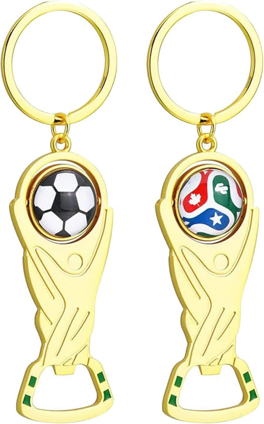 2026 World Cup Trophy Bottle Opener Keychains, Gold Bottle Opener Keychain with World Cup Soccer Ball Design, Football Merchandise Keychains Gift for Football Fan