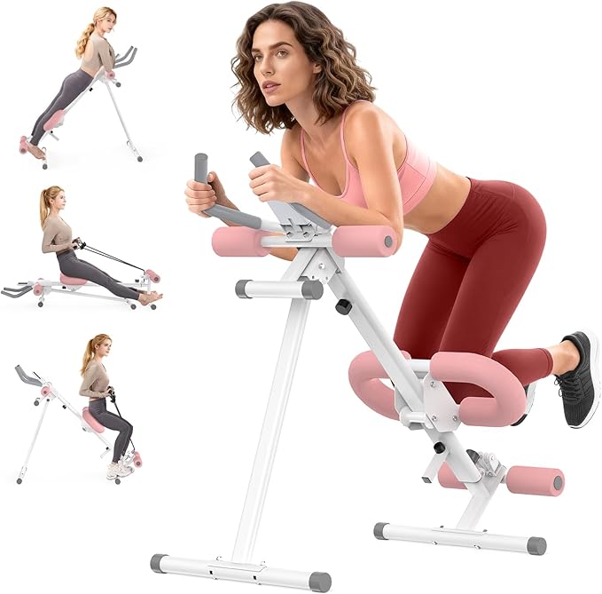 Adjustable Ab Trainer Machine for Home Gym Workout Equipment,5-in-1 Exercise Equipment: Rowing Machine, Leg Press Machine,Ab Glider Machine,Roman Chair,Resistance Band with Handles