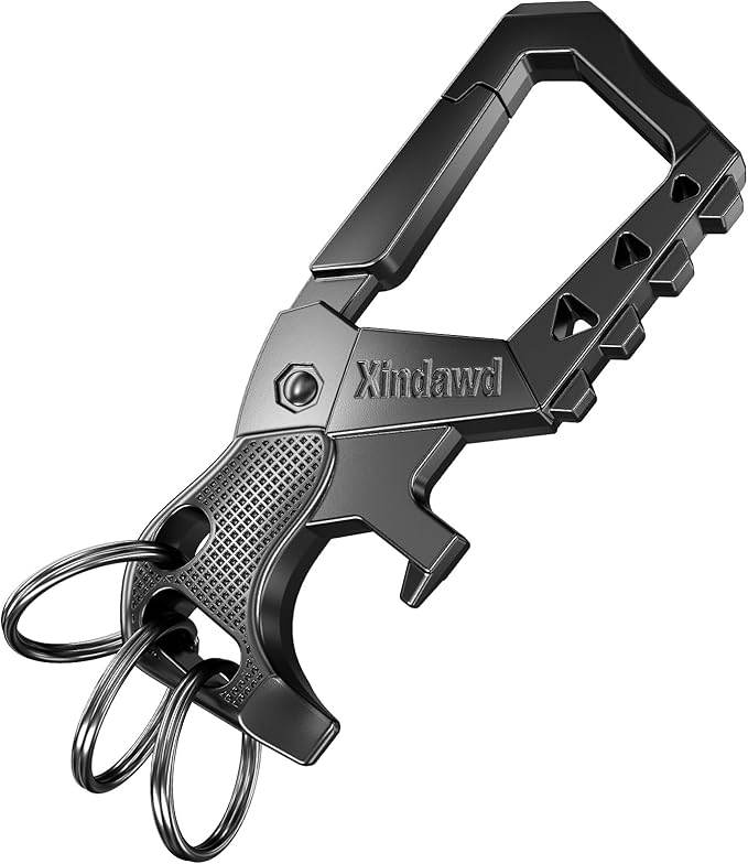 Heavy duty metal keychains, Carabiner Clip Keychain with Bottle Opener, 3 Key Rings for Car Keys, Family Present for Men and Women(Black-1pcs)