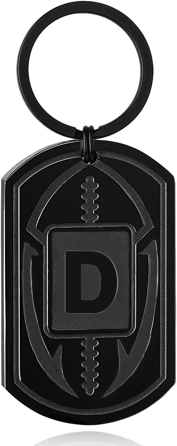 Stocking Stuffers Christmas Gift- Football Initial Keychain Gifts for Men Dog Tag Keychains for Men Him Dad