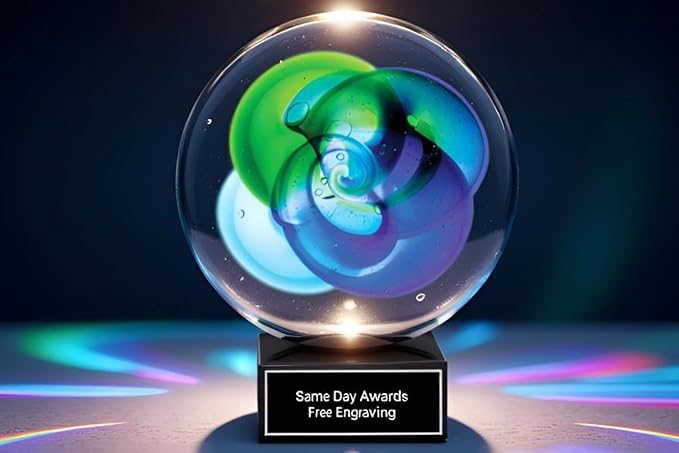Hand-Blown Art Glass Award – Custom Engraved Elegant Award for Corporate, Sports Retirement Volunteer Recognition Leadership Personal Milestones Employee Gifts