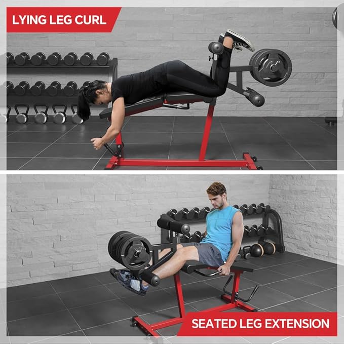 Leg Extension and Leg Curl Machine,Seated Leg Extension and Lying Curl Machine for Home Gym,Leg Press Bench Fit for Both 1'' and 2'' Weight Plates