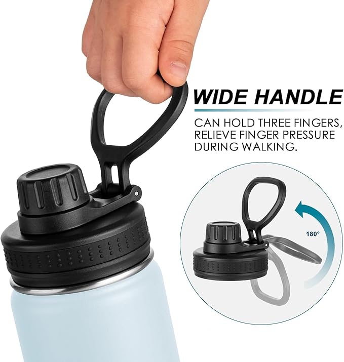 koodee Insulated Water Bottle, 32 oz Stainless Steel Double Wall Vacuum Wide Mouth Sport Bottle with Leakproof Spout Lid （Bby Blue）