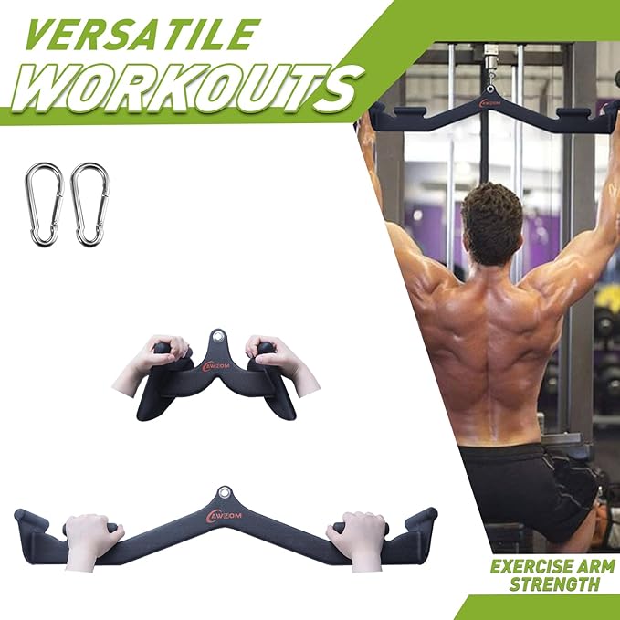 LAT Pulldown Attachments for Cable Machines, Cable Machine Attachments for Home Gym T Bar V Bar LAT Pulldown Machines Attachments, Back Tricep Bar Strength Training Handle Grip