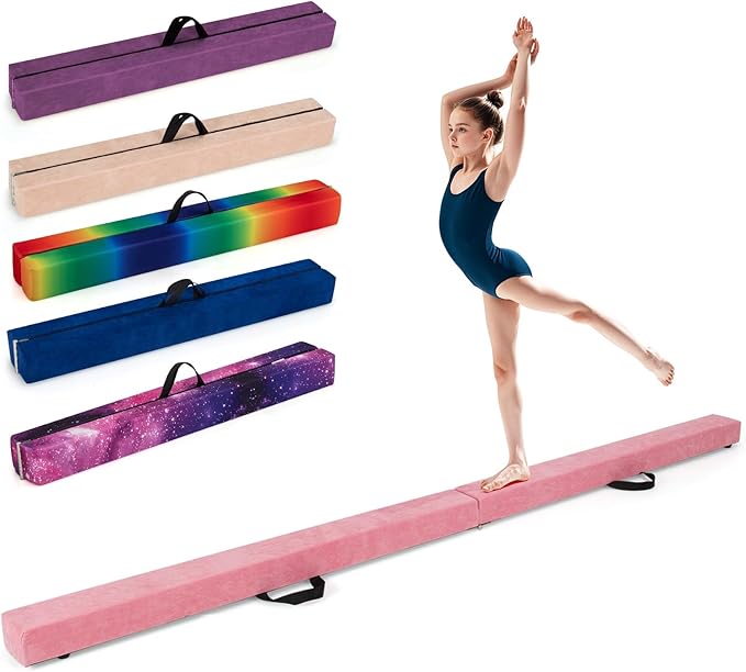 Giantex 7FT/8FT/9FT Balance Beam, Folding Gymnastics Beam w/Carry Handles, Floor Foam Gymnastics Equipment for Kids, Non Slip Rubber Base for Exercise, Practice & Professional Home Training