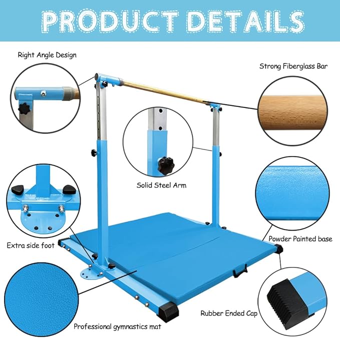 Gymnastics Kip Bar for Home Indoor Training,Horizontal Bar for Kids Girls Junior,Adjustable Arms from 3' - 5' Gym Equipment,1-4 Levels,300lbs Weight Capacity