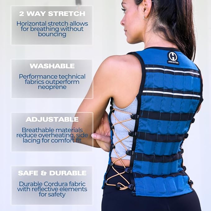 Hyperwear Hyper Vest ELITE Fully Adjustable Weight Vest - Stretch CORDURA® Fabric Zipper Thin Steel Weights - Weighted Vests for Running, Strength, Endurance, Walking - Sizes S, M, L, XL