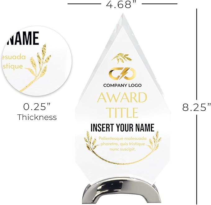 9 1/4" Personalized Glass Plaque for Awards and Trophies, Custom Award for Employee of the Month, Retirement, Leadership and Appreciation Gift P (Design 4)