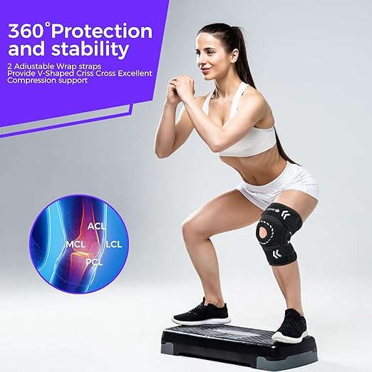 Knee Support Brace for Women Men, Adjustable Knee Compression Sleeve Brace Patellar Pad Tendon - Arthritis Pain, Meniscus Tear, Injury Recovery, Running, Workout, Neoprene Knee Braces with Stabilizers and Open Patella, Black