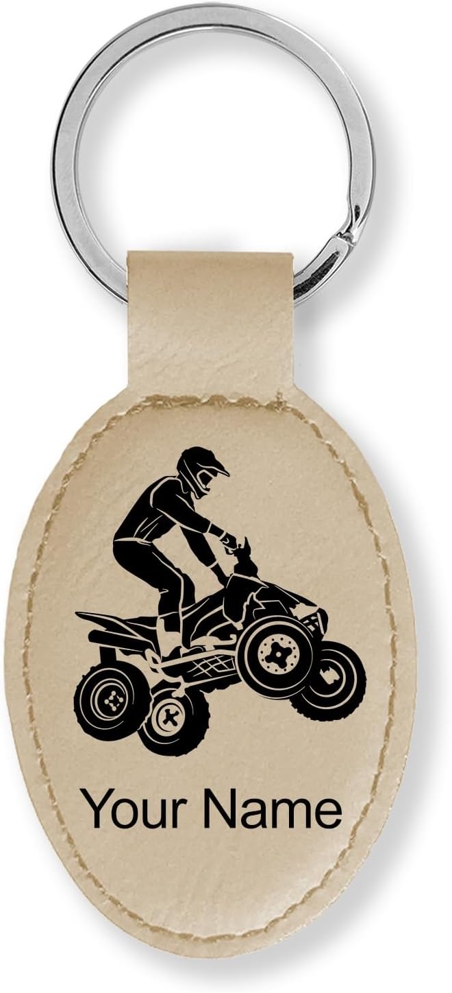 LaserGram Oval Keychain, Quad, Personalized Engraving Included (Beige)