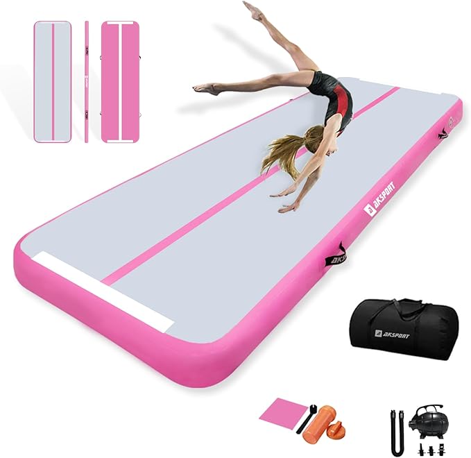 AKSPORT Gymnastics Air Mat Tumble Track Tumbling Mat Inflatable Floor Mats with Air Pump for Home Use/Tumble/Gym/Training/Cheerleading/Parkour/Beach/Park/Water