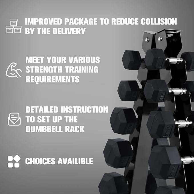 RITFIT 650/550/450/350/300/310/260/210/200/180/150/100 LB Rubber Hex Dumbbells Set with Optional Dumbbell Rack, Multi Weight Set to Choose, Ideal for Home Gym and Fitness
