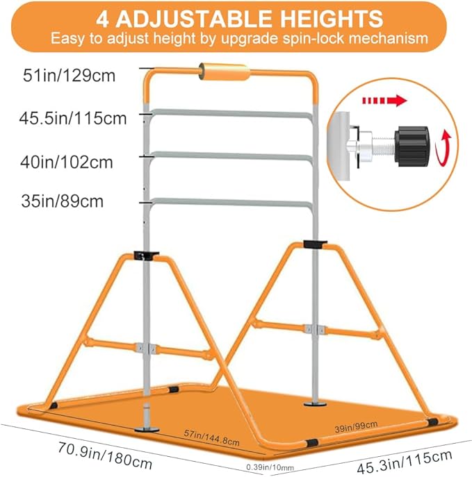 Expandable Gymnastics Bar for Kids, Adjustable Height Junior Training Kip Bar, Folding Gymnastic Horizontal Bars Monkey Bar, Home Gym Equipment for Kid Gymnasts, Child, Girl, Boy