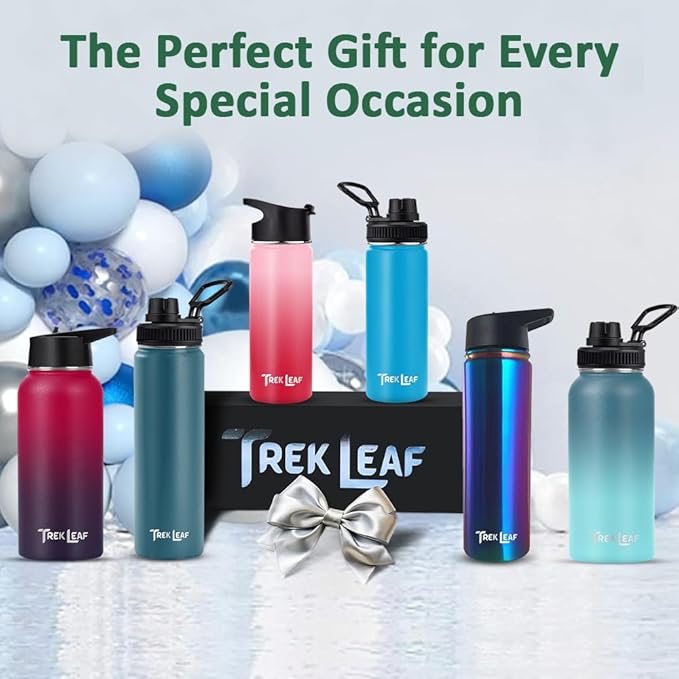 Travel Water Bottle with Carrying Bag, 3 Lids (Spout, Straw, Handle), and Bottle Brush; Leak Proof, Quality, Vacuum Insulated, Stainless Steel (Cascade Shadow, 40 oz)