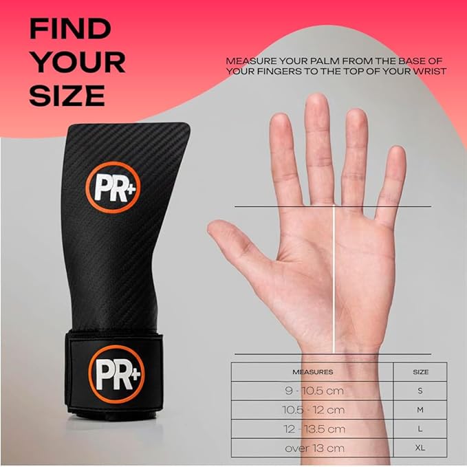 Set of PR+ Gymnastics Hand Grips + 18" Lifting Wrist Wraps for Pull Ups, Weightlifting, WODs & Cross Training – No Hole, Chalk-Free Gloves, Triple Layer Hand Protection & Wrist Support - Great Gift