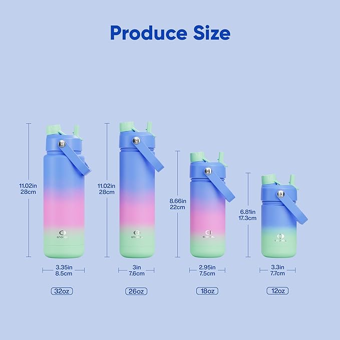 ENCOOL Insulated Water Bottle with Straw Stainless Steel Water Bottle, Leak-Proof, BPA-Free, Double Wall Vacuum Keeps Cold for 24 Hours for Sports, Travel, School (26 oz, Frosted Lilac)