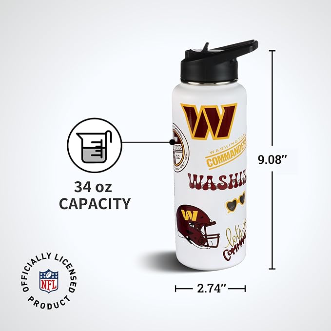 The Memory Company Officially Licensed NFL 34oz Water Bottle - Premium Stainless Steel Double-Wall Insulated, Leakproof Design