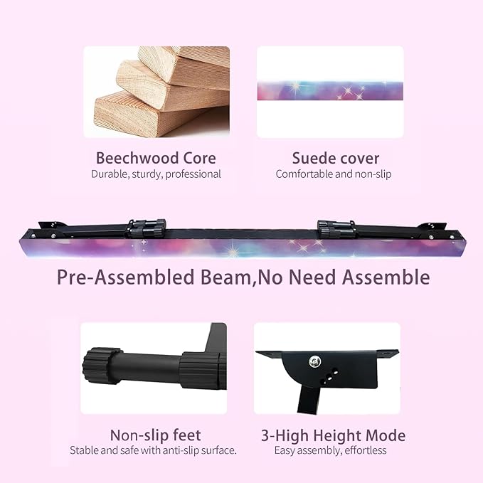 6FT Adjustable&Foldable Gymnastics Balance Beam,Home Gym Equipment,Easy Assembling and Storage,No Tool Require,for Kids Children Girls Training Ages 3-12